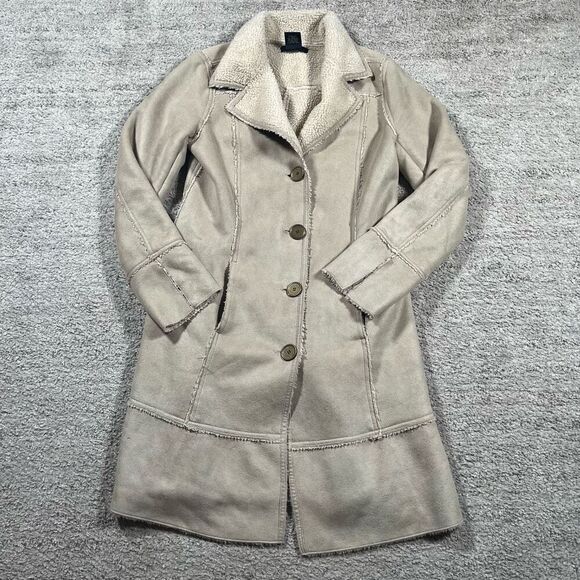 Vintage Y2K Eivissa Button Down Faux Suede Bratz Style Longline Coat Jacket - Picture 1 of 8